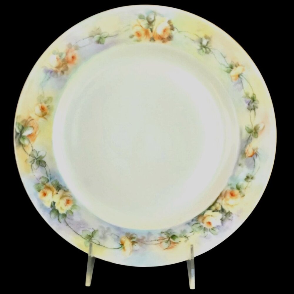 Vintage Haviland Signed Hand Painted Dinner Plate 9.5 Inch Yellow Roses